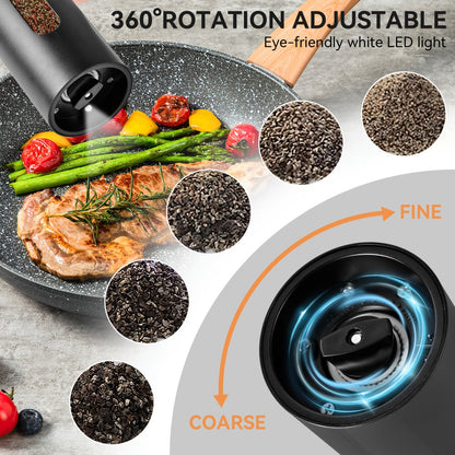 Electric Pepper Grinder Set USB-C Rechargeable with LED Light Ceramic Core Adjustable for Grilling, Camping and Outdoor Meals
