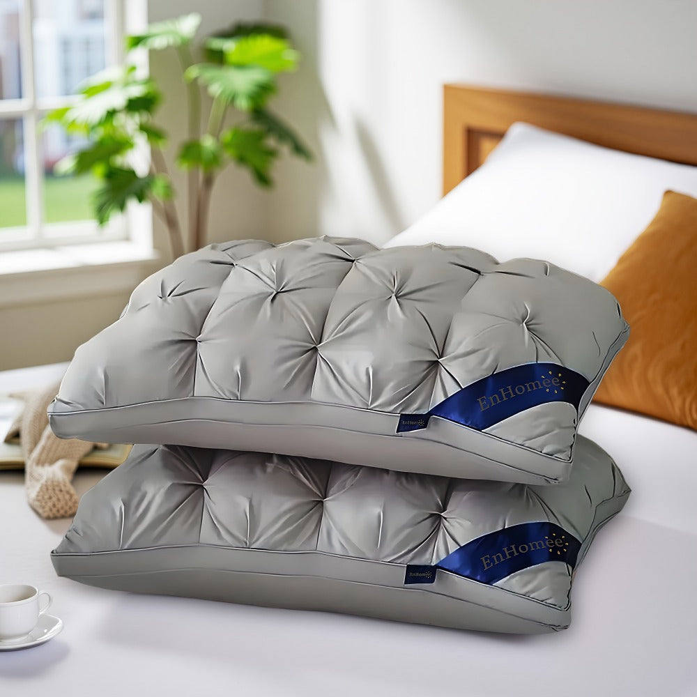 Bed Pillow Set of 2 with 900g Polyester Fill, Twisted-Flower Quilting and Adjustable Zipper