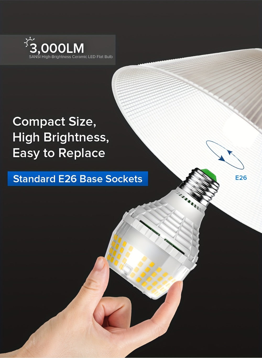 SANSI A19 LED Light Bulb, 20W E26 with 3000-Lumen Marking in 3000K Warm or 5000K Daylight White