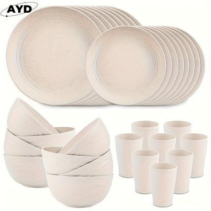 Wheat Straw Dinnerware Set Unbreakable 16 or 32-Piece Service for 4 or 8, Lightweight Dishwasher Microwave Safe Dish Set with Plates Bowls