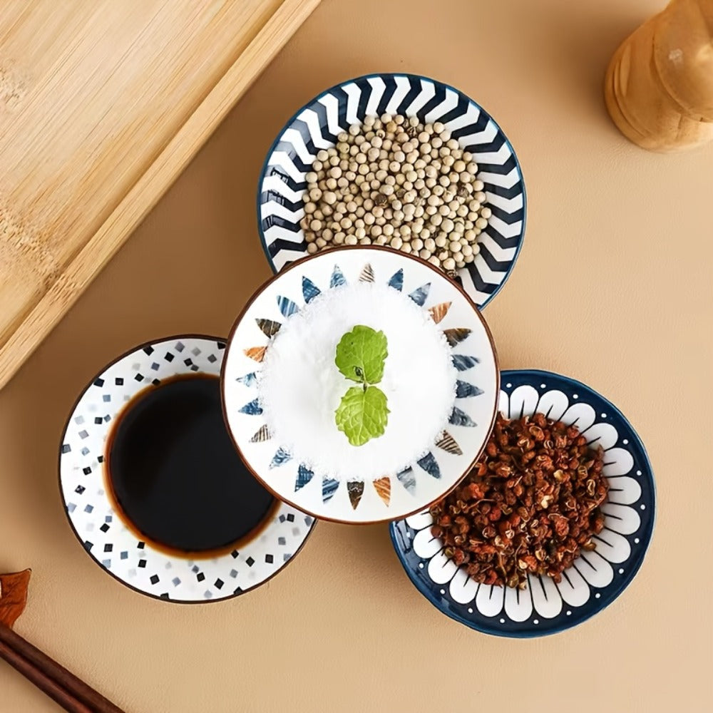Dipping Sauce Dish Set 10/12 Piece Bohemian Ceramic for Home Cooking, Dining and Outdoor Meals