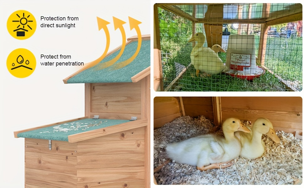 Wooden Rabbit Hutch Outdoor Chicken Coop with Run Nesting Box Ramp Sliding Tray Asphalt Roof Fir Wood for Garden, Patio and Yard Use