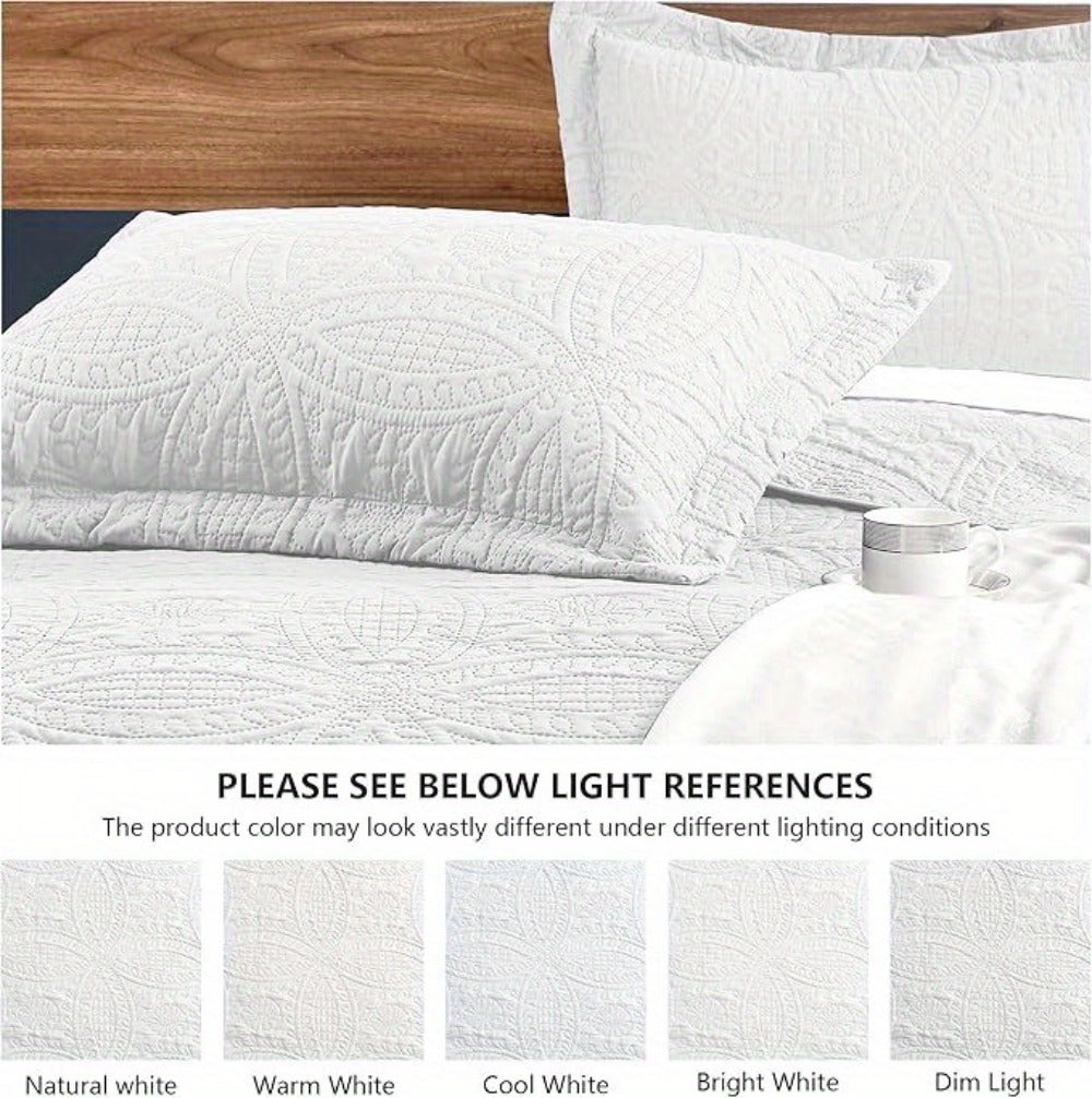 Quilt Set 3 Piece Lightweight Microfiber Bedspread with Pillow Shams – Coin Pattern Coverlet All Season Soft Bed Quilt Full Queen King