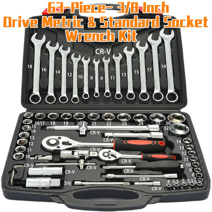 Professional Automotive Tool Set 55 / 63 / 96-Piece – Ratchet Socket Wrench Kit for Car & Bicycle Maintenance | High-End Mechanic Hand Tools
