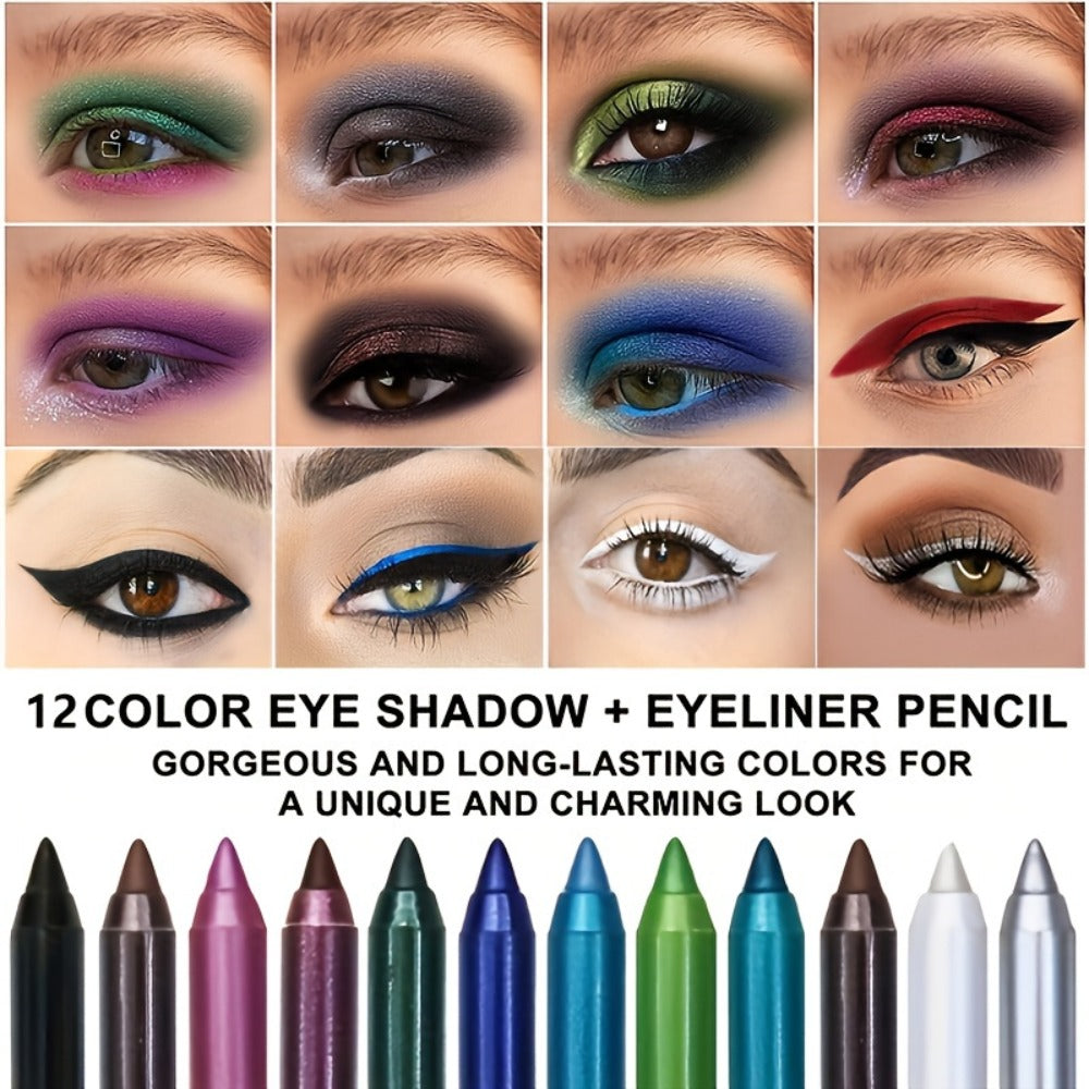 Waterproof Eyeliner Pencil Set 12 Colors with Sharpener Long Lasting Multicolor Eye Liner Kit for Daily Wear Stage Cosplay Festival Party