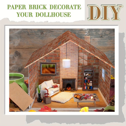 Dollhouse Wallpaper Flooring Peel Stick 12 Sheets Red Clinker Brick Miniature Self-Adhesive Paper for 1:12 Scale Dollhouse DIY Craft Room
