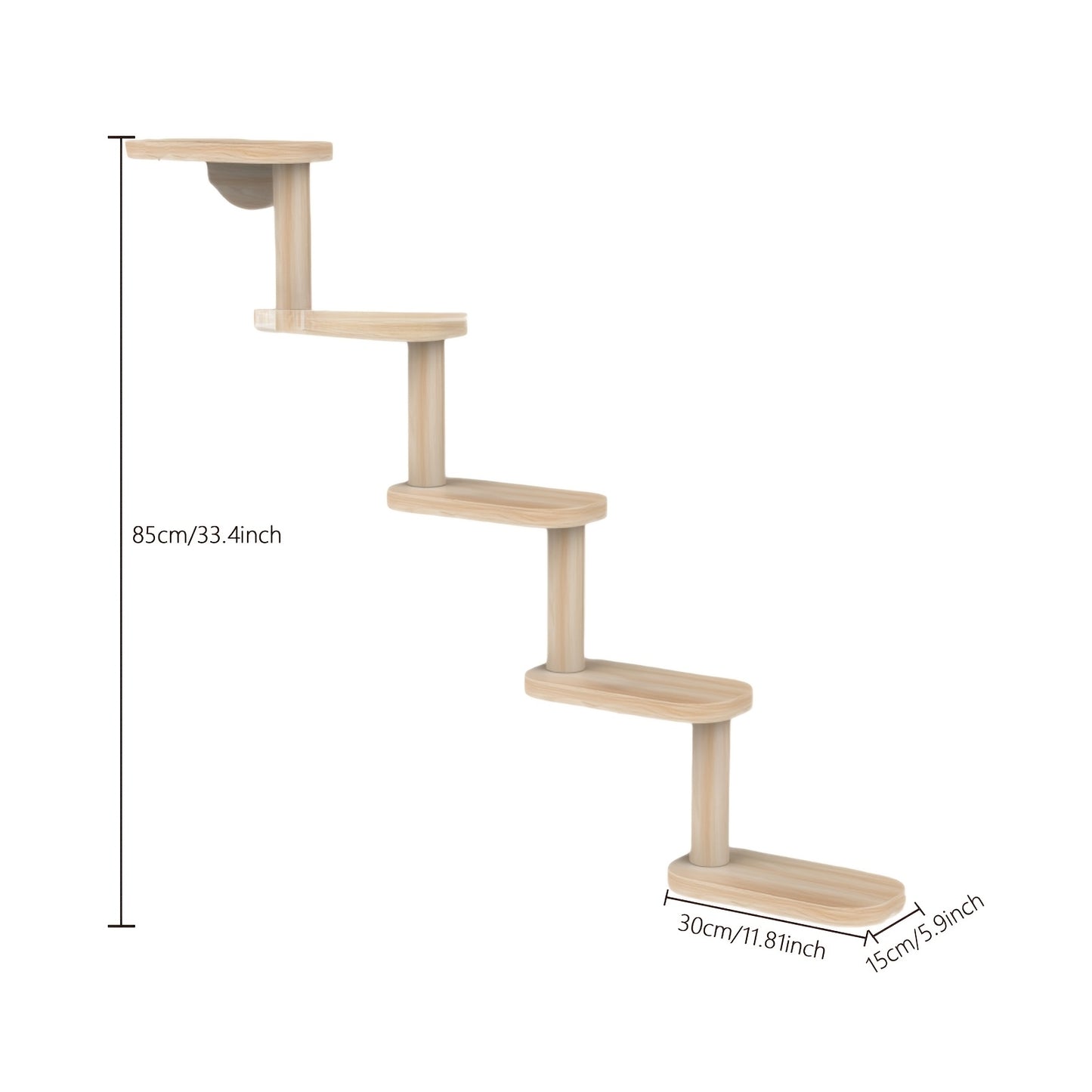 Wall-Mounted Cat Tree 5 Layers Solid Wood Indoor Cat Climbing Frame Jumping Platform Ladder Space-Saving for Small Spaces Multi-Cat Homes