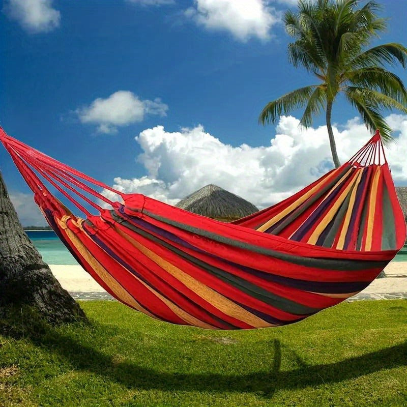 Striped Outdoor Hammock, 94.49 x 31.5 Inches with Two Ropes, Carry Bag and 330 lb Load-Limit Marking