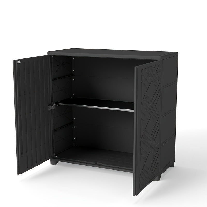 Outdoor Storage Cabinet with Doors & Metal Shelves, for Garden, Patio and Yard Use, with the Listed Configuration