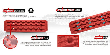 Off-Road Traction Boards Recovery Tracks 2-Pack – 10-Ton Capacity, 40”×11.8” PP Traction Mats for Sand, Mud & Snow