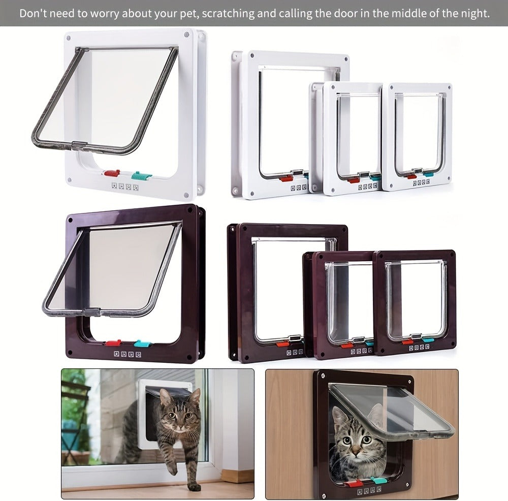 Cat Door & Dog Door with 4-Way Safety Lock – Weatherproof Flip Pet Door for Cats & Dogs, M/L/XL Sizes in White, Black & Coffee
