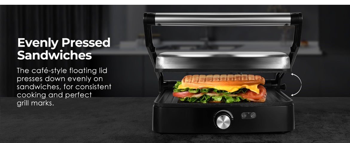 Panini Press Grill Indoor Sandwich Maker 4 Slice, Non-Stick 1200W Electric Grill with Temperature Control