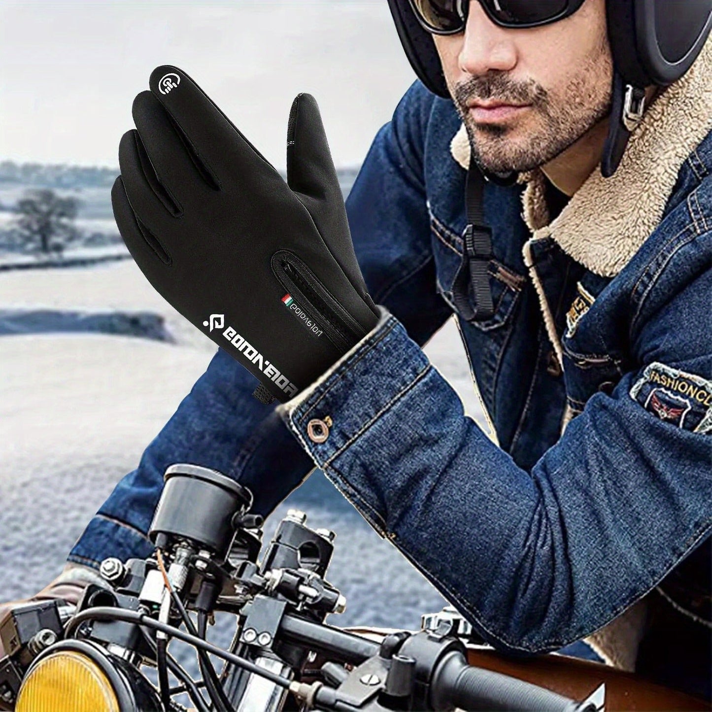 Two-Pair Full-Finger Winter Gloves in Black or Gray with Complete S, M, L, XL and XXL Size Grid