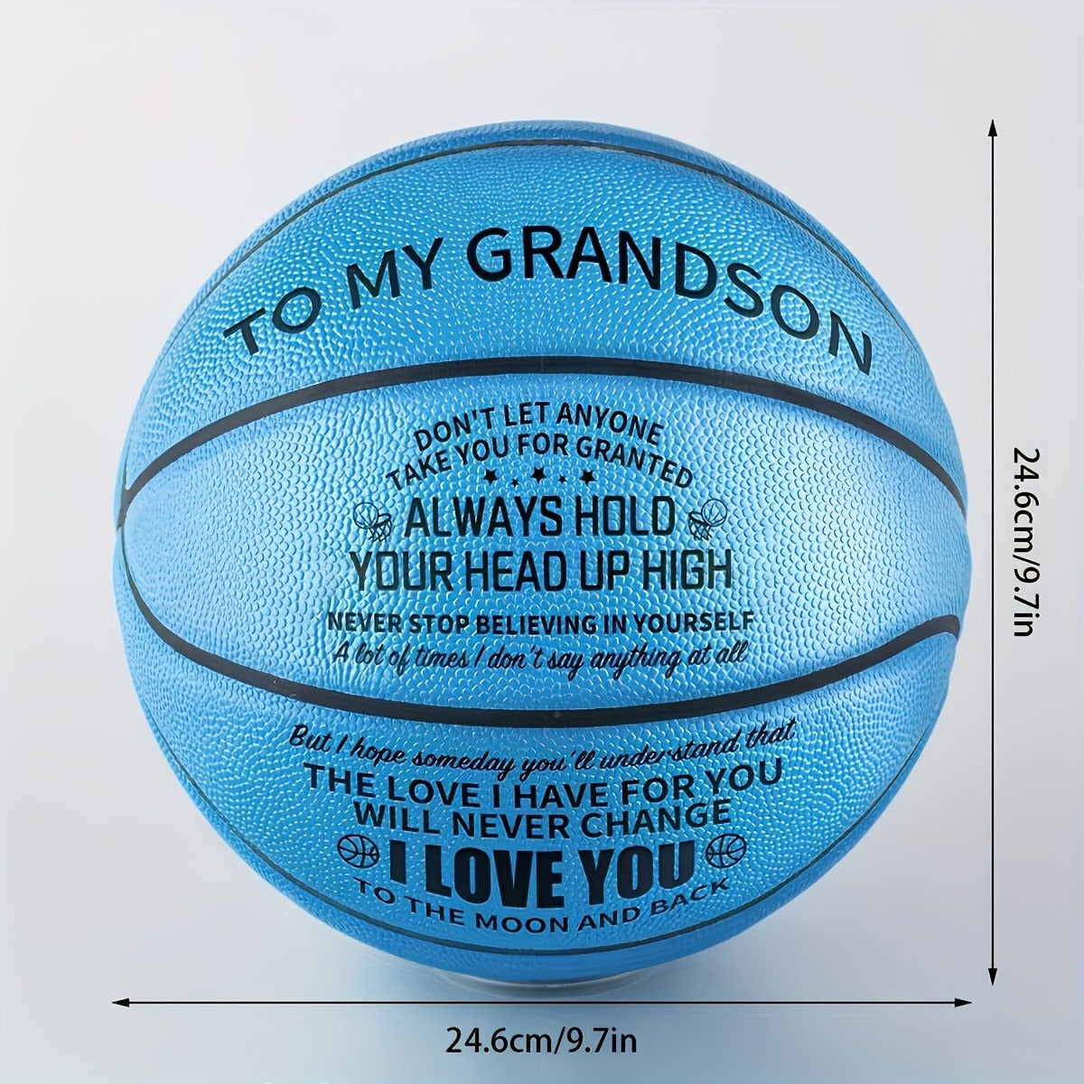 Engraved Basketball Gift for Grandson & Son – Size 7 PU Indoor Outdoor with Pump, Inspirational Message, Birthday Christmas Gift