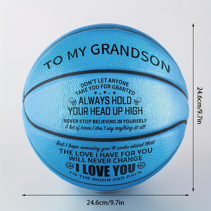 Engraved Basketball Gift for Grandson & Son – Size 7 PU Indoor Outdoor with Pump, Inspirational Message, Birthday Christmas Gift