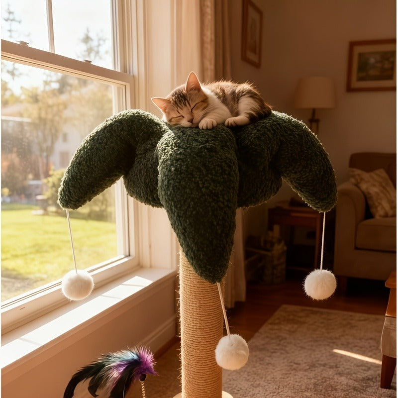 Cat Scratching Post Sisal Vertical Clown Hat Design, Wear-Resistant Cat Scratch Board with Cat Climbing Frame & Teaser Toy