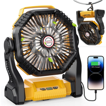 Rechargeable Camping Fan 20000mAh with Misting, Power Bank, RGB Light, 4 Speeds & Tent Hook for Outdoor Use