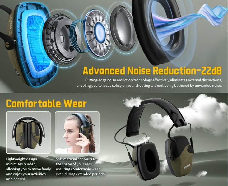 Electronic Shooting Earmuffs NRR 22dB Active Noise Cancelling Hearing Protection with Sound Amplification