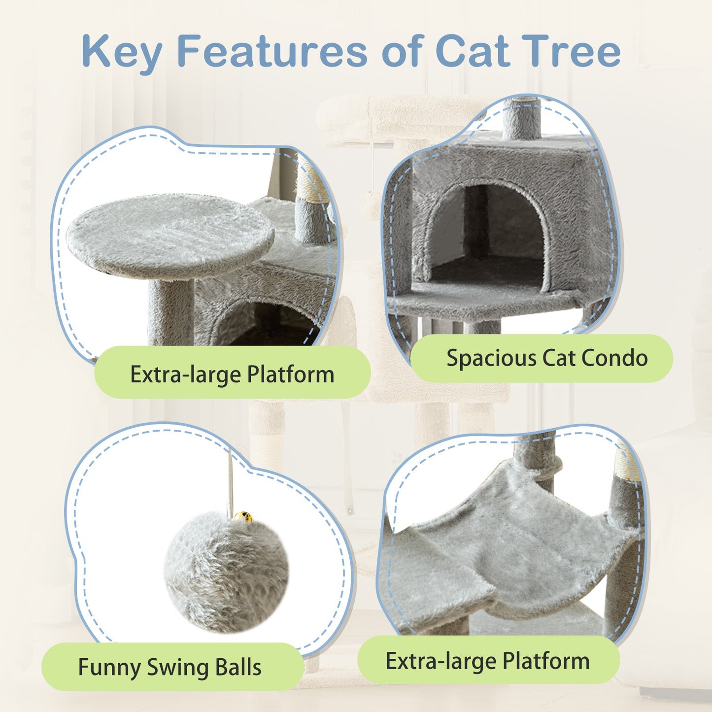 44-Inch Cat Tree Tower with Condo & Hammock – Multi-Level Indoor Cat Tree with Natural Sisal Scratching Posts
