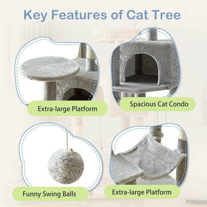 44-Inch Cat Tree Tower with Condo & Hammock – Multi-Level Indoor Cat Tree with Natural Sisal Scratching Posts