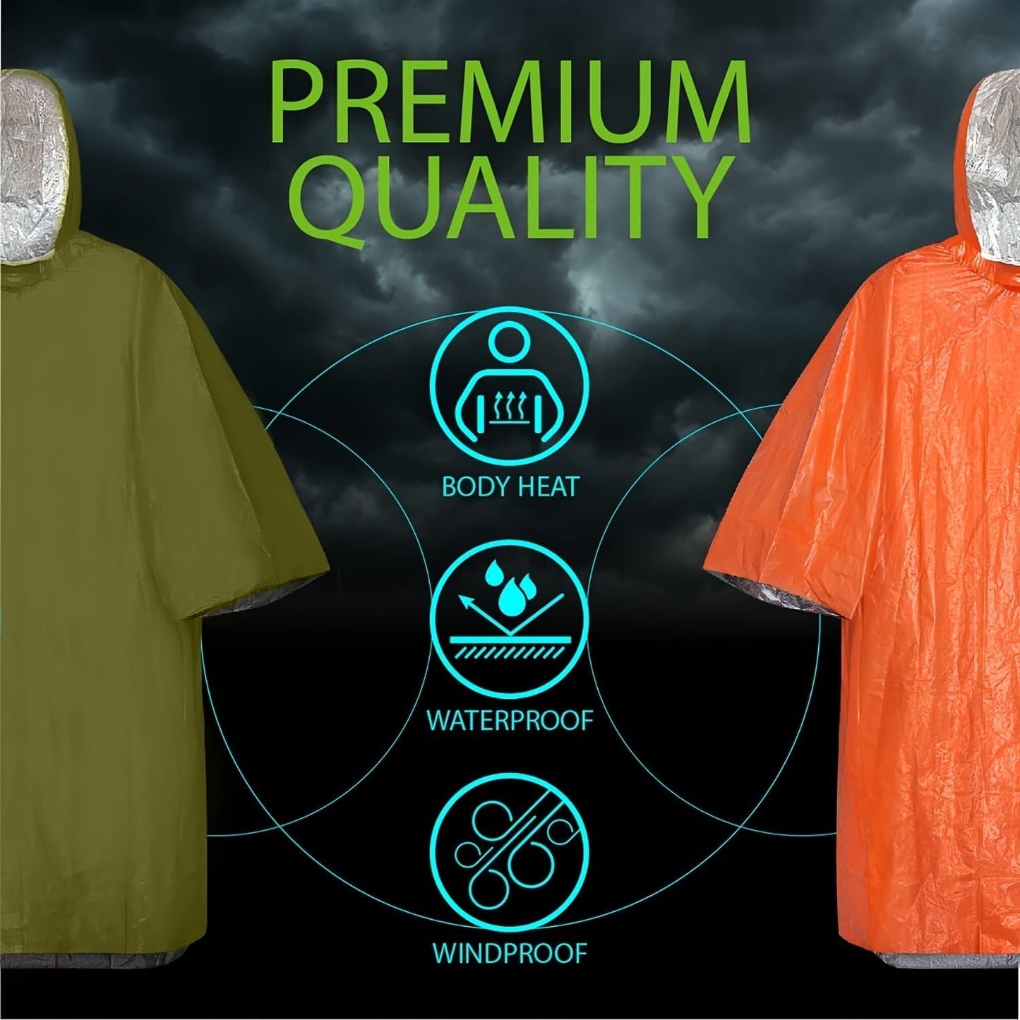 Emergency Rain Poncho 4 Pack & 14 Pack – Retains 90% Body Heat, Reusable Waterproof Raincoat for Men Women Adults
