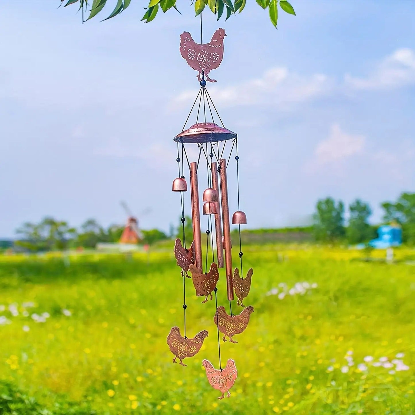 Wind Chime Outdoor Chicken Farmhouse Decor – Aluminum Tube Soothing Sound Garden Porch Patio Hanging Ornament