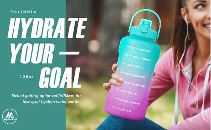 128oz Water Bottle Jug with Time Markers, Handled Flip-Top Straw Lid and Seven Color Treatments
