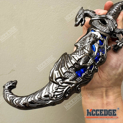 Medieval Fantasy Fixed Blade Knife with Scabbard – 9" Dragon Cosplay Collectible Dagger, 440 Stainless Steel