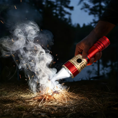 Tactical Flashlight with Fire Starter – Fresnel Lens Igniter, 3000 Lumen LED, 21700 Rechargeable Battery, Zoomable Aluminum Torch