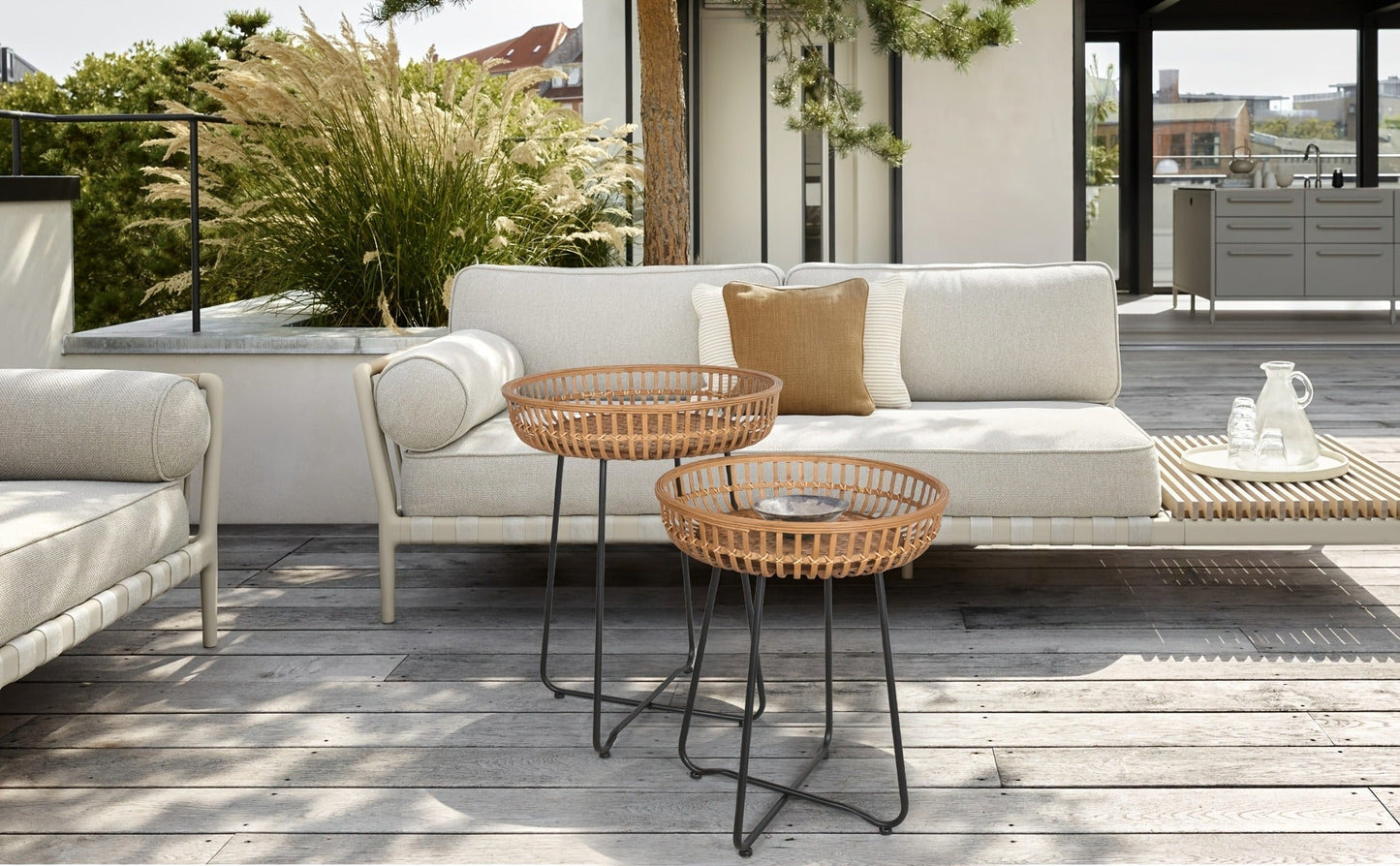 Side Table Rattan Collection with Bamboo-Woven Tops, Metal Bases and 18- or 20.4-Inch Options