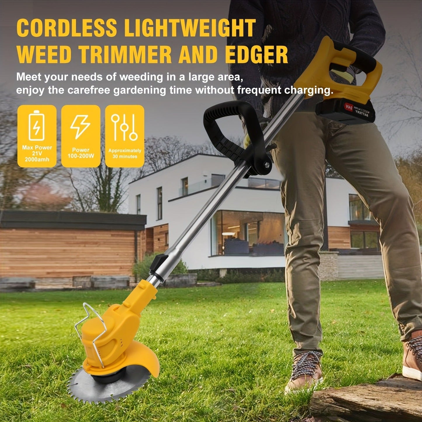 Cordless Weed Trimmer & Edger, 21V 3-in-1 Brush Cutter with 2 Batteries, Adjustable Head for Lawn