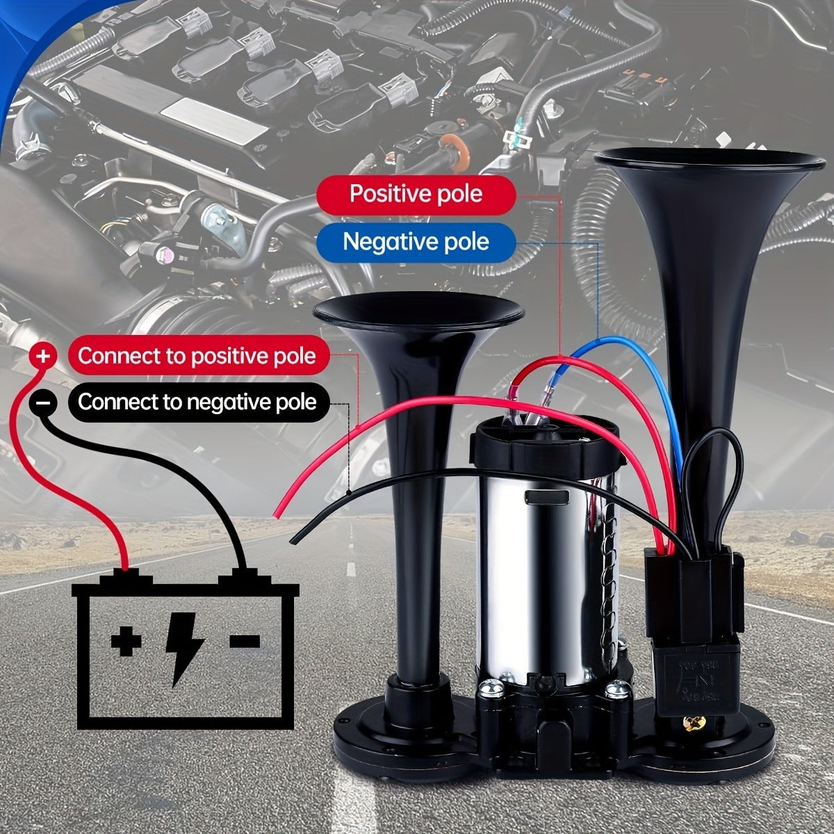 Dual Air Horn Kit 12V/24V 105-137dB with Air Compressor – Super Loud Aluminum Alloy Trumpet Horn for Truck, Train, SUV, Motorcycle