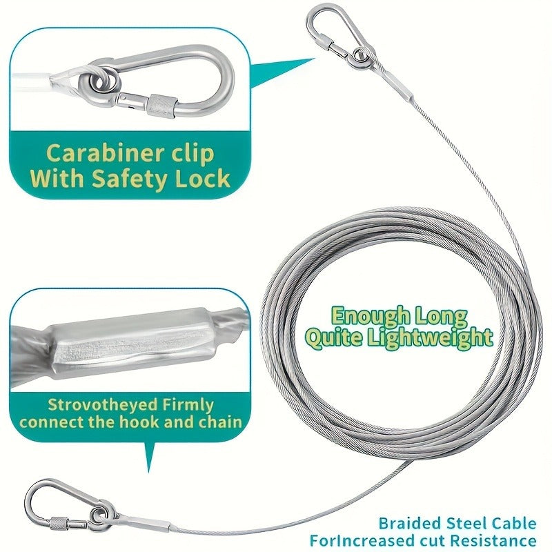 Stainless Steel Dog Leash Reflective Rust-Resistant Heavy Duty Cable Tie-Out for Medium Large Dogs Outdoor Yard Camping 3XL 4XL