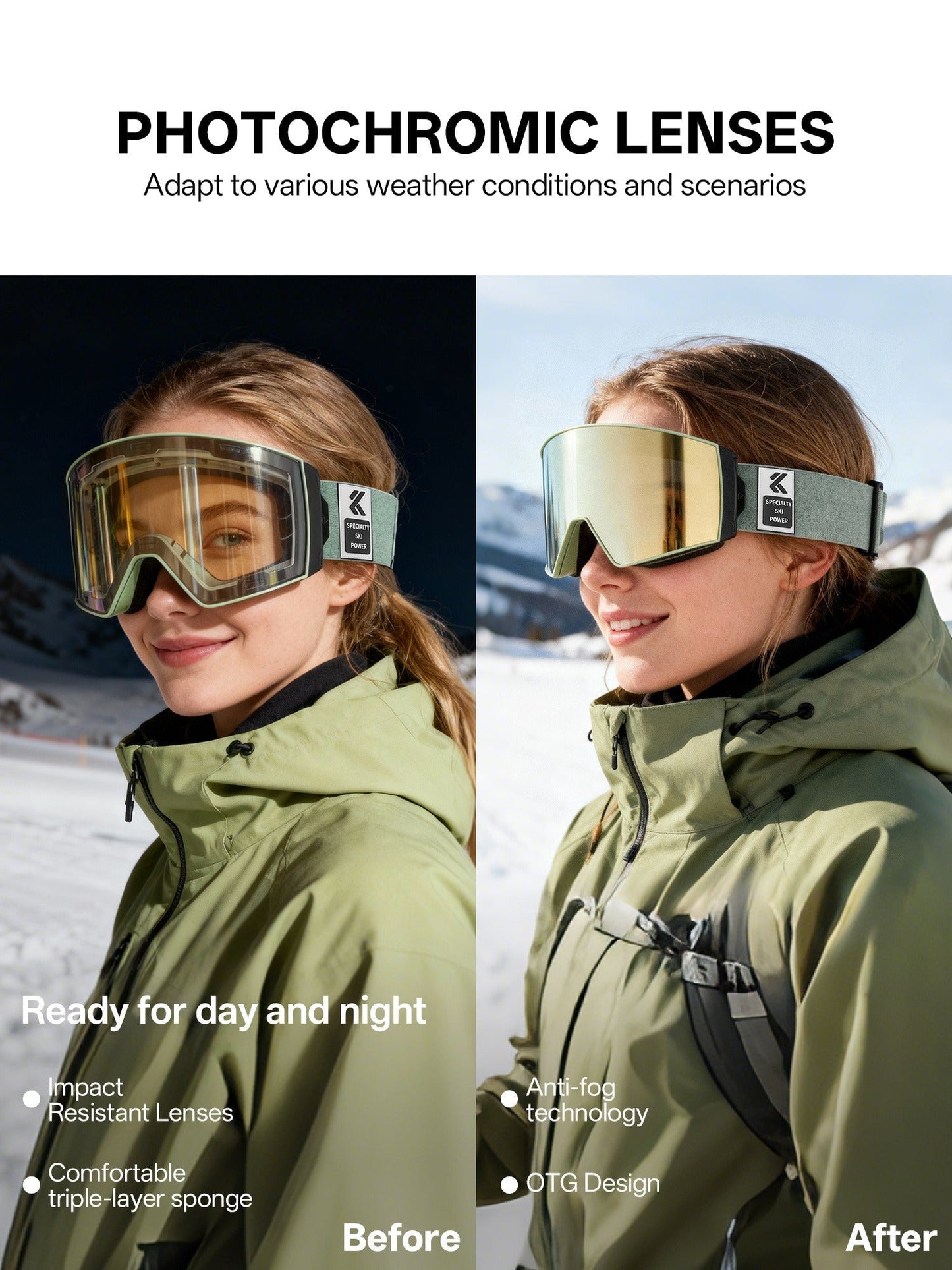 KAPVOE Ski Goggles with Magnet-Attached Interchangeable Lens Interface and Seven K721 Color Codes