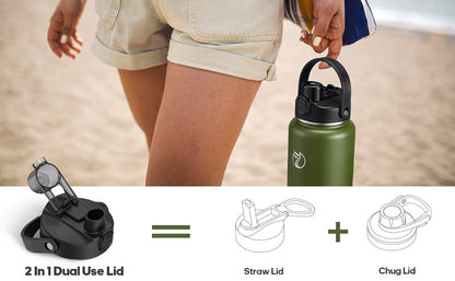 40oz HydroPal Water Bottle with Separate Straw and Chug Lids, Two Straws and 12 Color or Pattern Options