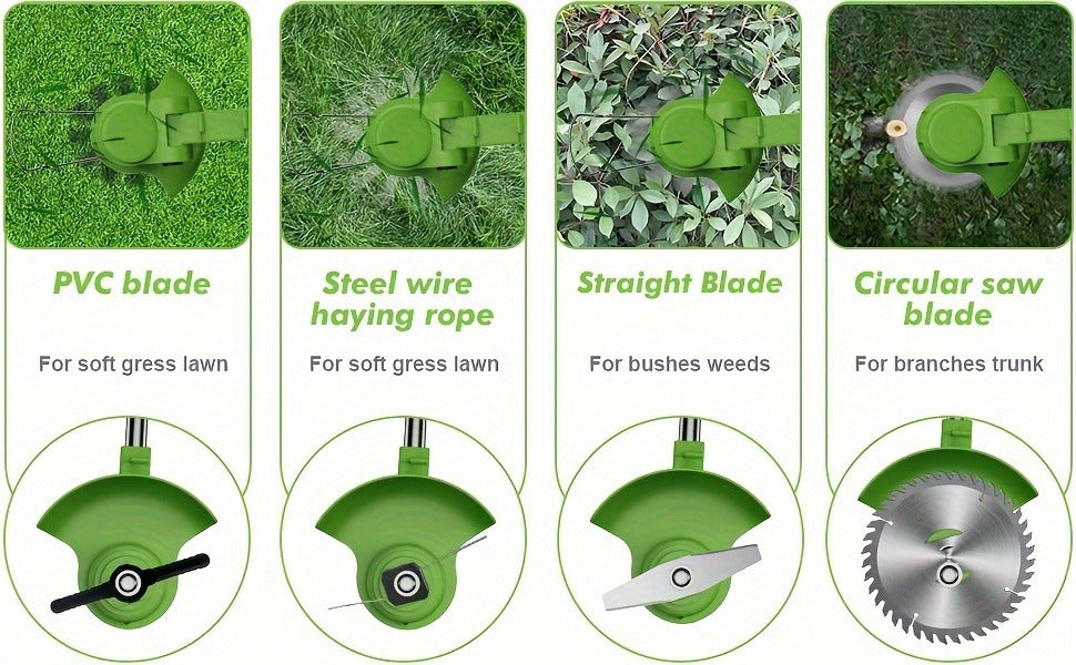Cordless String Trimmer 24V 800W, Weed Wacker with 2 Batteries, Charger & 3 Blades, Adjustable Head