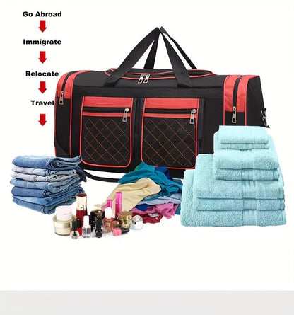 Gym Duffel Bag Large Capacity Travel Bag for Men Women Heavy Duty Polyester Multi Pocket Adjustable Shoulder Strap Zipper Closure
