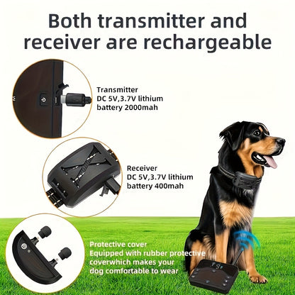 Wireless Dog Fence System with Remote Training Collar – 2.4GHz 800ft Range, 9-Level Adjustable, Containment System