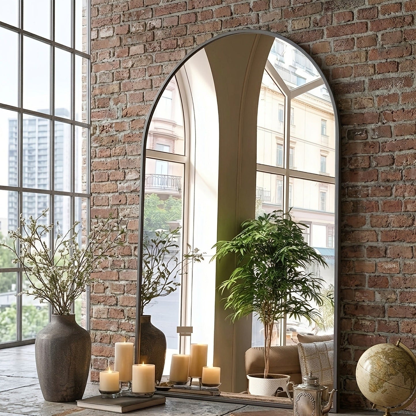 Arched Rectangle Metal Wall Mirror in Black or Gold with Seven Size Options up to 31 x 32 Inches