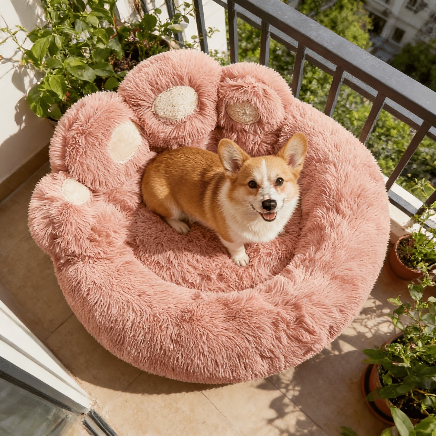 Dog Bed & Cat Bed Plush Bear Paw Print – Soft Warm Pet Bed for Small Medium Large Dogs, Thickened Long Plush, No Assembly