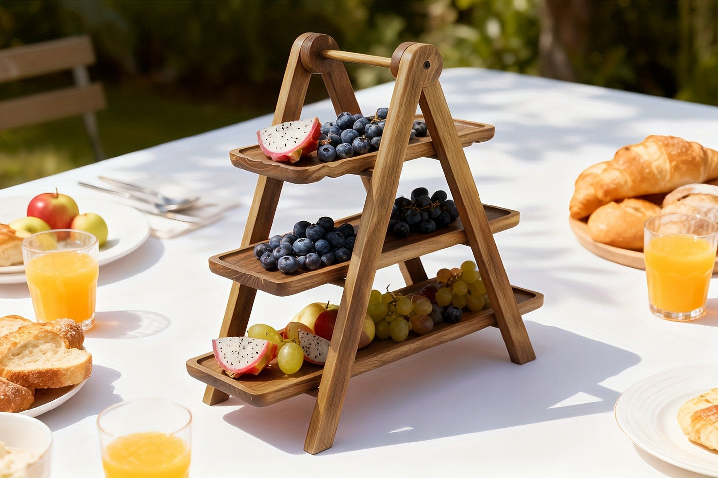 Cake Stand 3 Tier Wooden Serving Tray Farmhouse Dessert Display Cupcake Tower Bread Basket Collapsible Tiered Platter for Wedding Party
