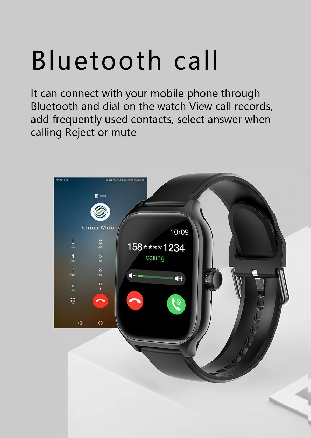 Smart Watch 1.83-Inch Touch Display with Bluetooth Calling, Music Control and Black Silicone Band