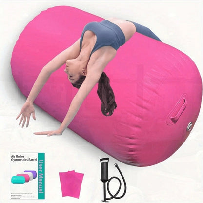 Inflatable Gymnastics Air Barrel Roll with Handle & Air Pump – Circular Air Cushion Tumbling Mat for Home Gym, Yoga