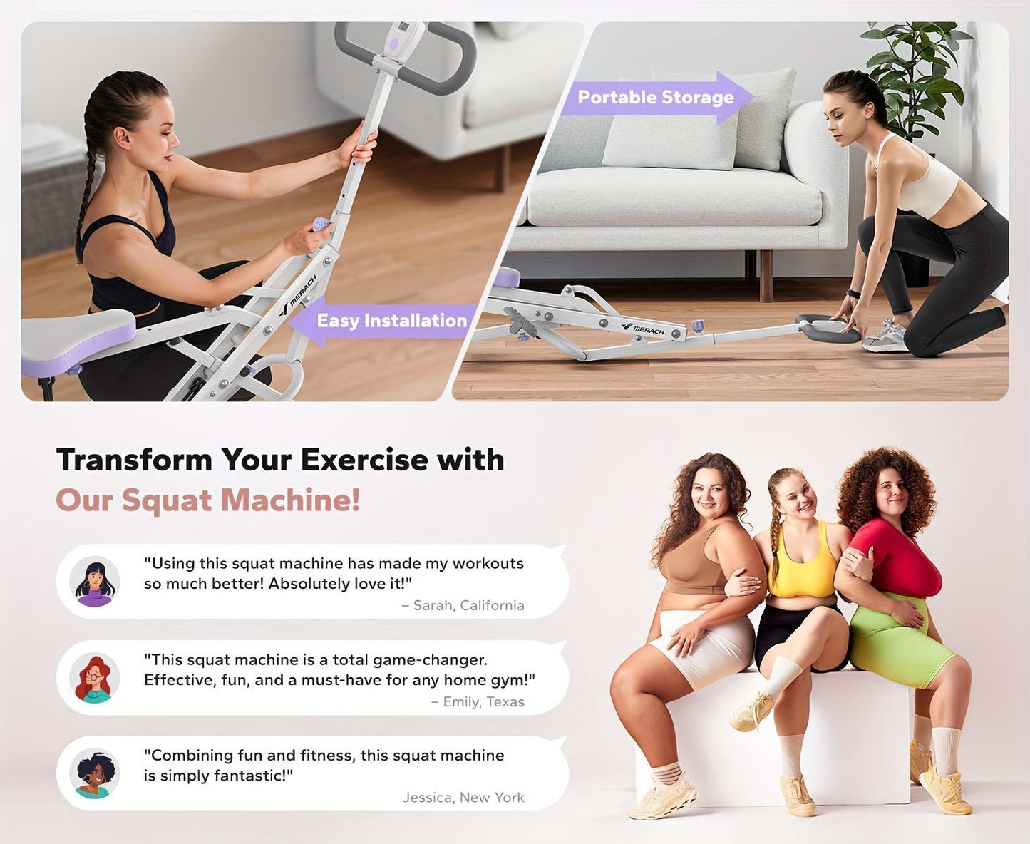 Rowing Machine 2-in-1 Squat & Row – Foldable Glute Trainer with LCD Display, 3 Resistance Bands, 350 lbs Capacity