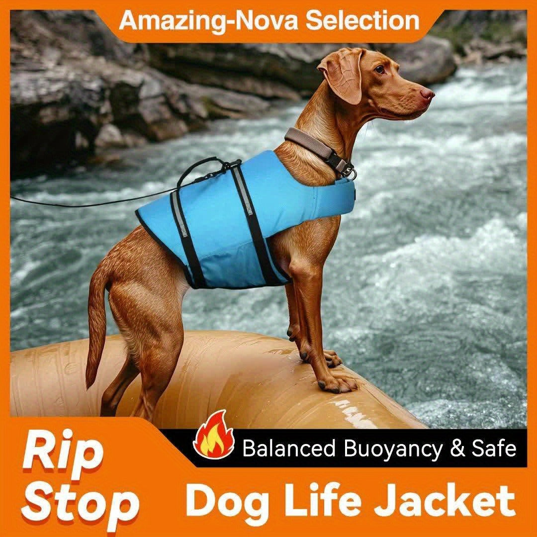 Dog Life Jacket Ripstop Swim Vest with Handle – Buoyancy Flotation Dog Life Vest for Swimming, Boating & Water Safety, Sizes XS to XL