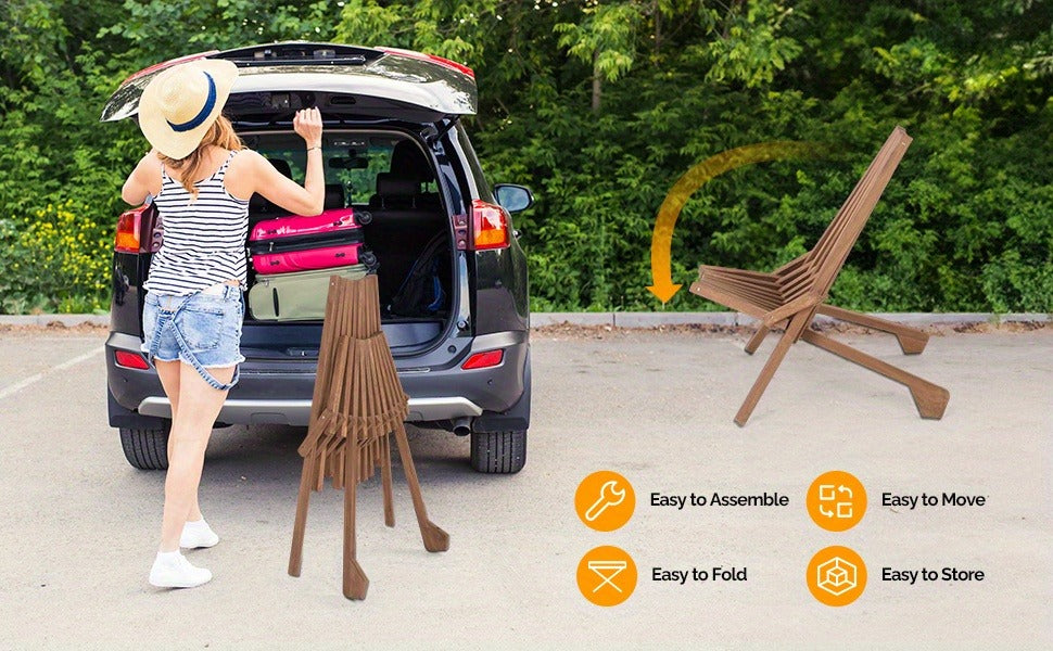 Wood Folding Outdoor Chairs Set of 1/2/4 for Camping, Travel and Outdoor Use, with the Listed Configuration
