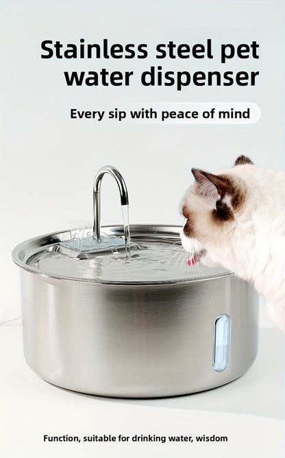FT007 7L Pet Water Fountain with Stainless-Steel-Marked Basin, Central Faucet Outlet and Water Window