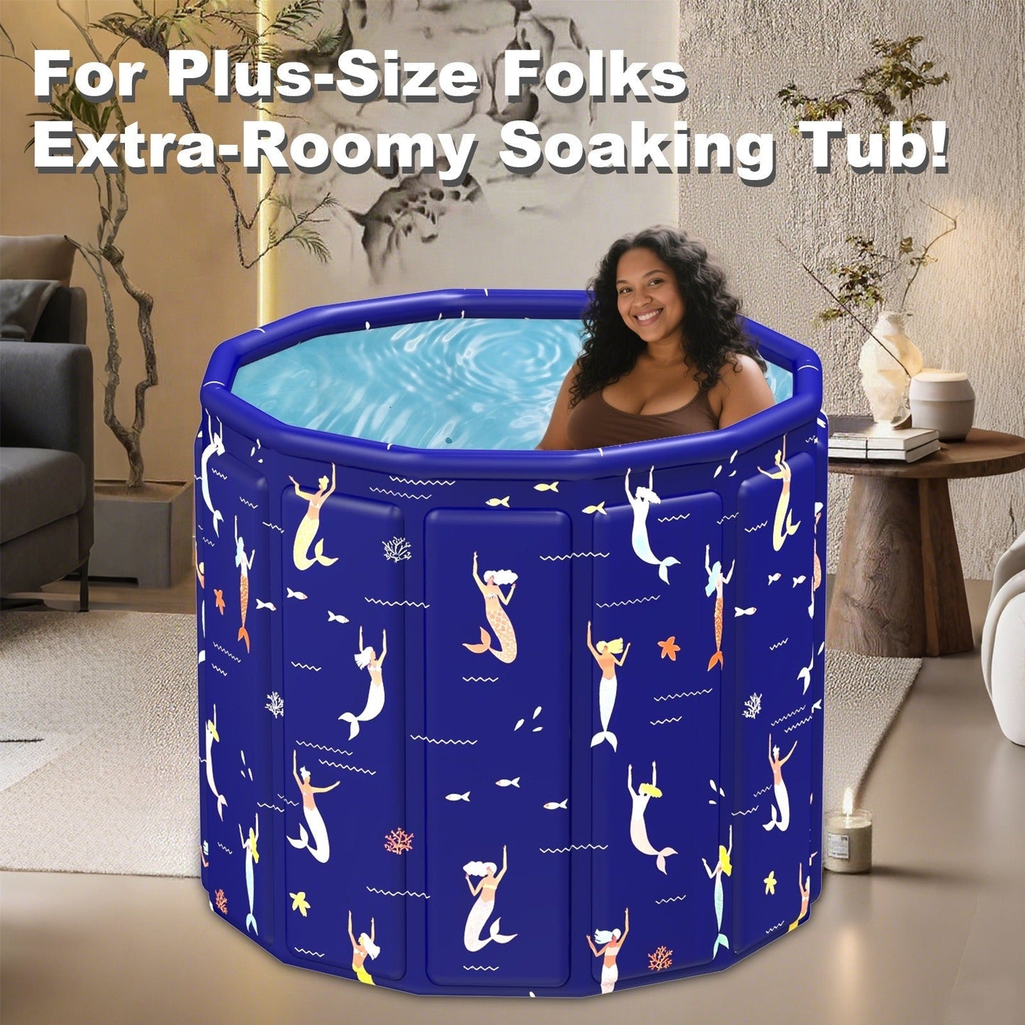 Foldable Bathtub 130 Gallon XL Deep Soak Tub for Adults, Ice Bath & Hot Spa, Indoor Outdoor, One-Piece Fold-Flat Design 31.5"x31.5"x26"
