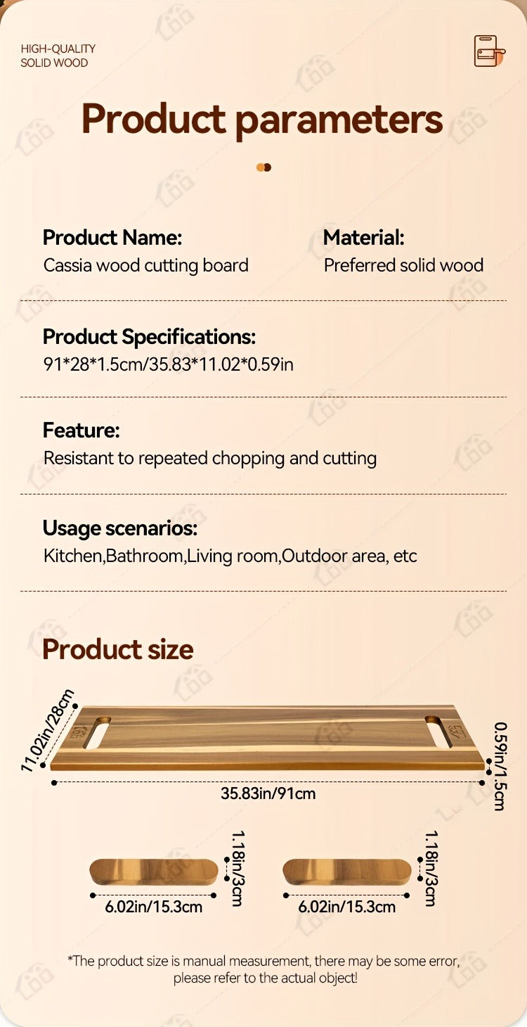 Extra-Long 36 x 11-Inch Wood-Color Charcuterie Board with Recessed Handles and Two Display Stands
