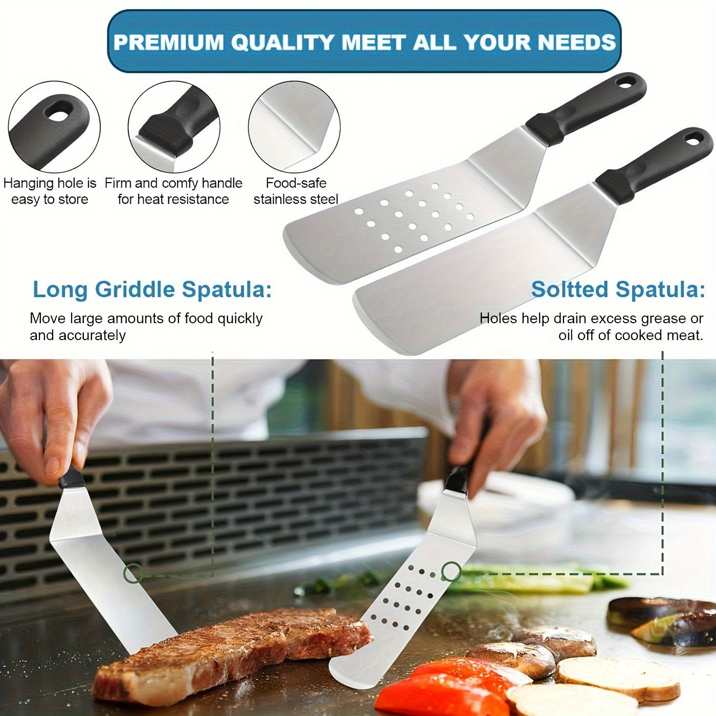 17-, 34- or 41-Piece Teppanyaki BBQ Tool Set with Griddle Spatulas, Press Domes and Carry Bag